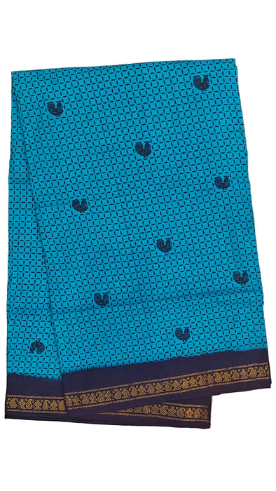 Rani Sungudi Cotton Sarees Double Side Zari Border Small mayil Print-SkyBlue-DarkBlue