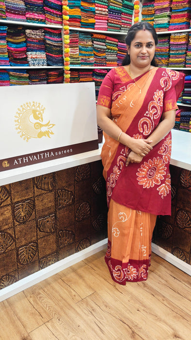 Rani Sungudi Cotton Sarees Without Zari Contrast Hand Art