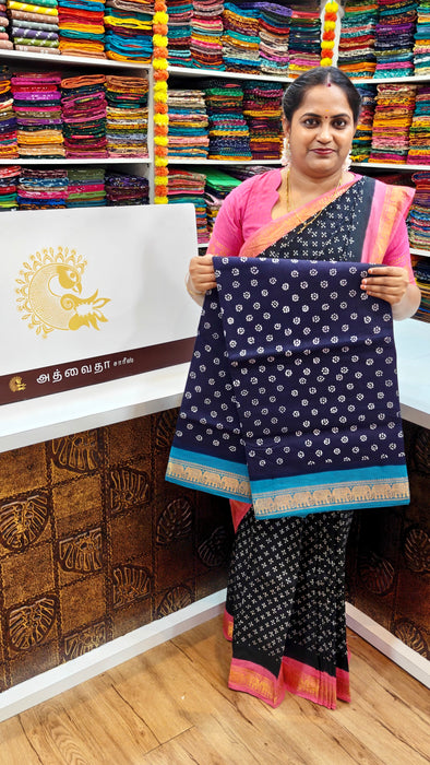 Heritage Rani Sungudi Sarees Doubleside Contrast Border - Sungudi Dots