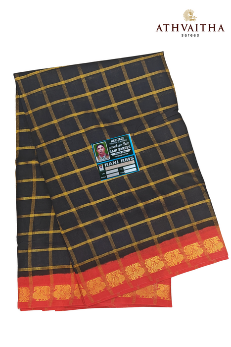 Rani Sungudi Premium Cotton Big Zari Checks-Black