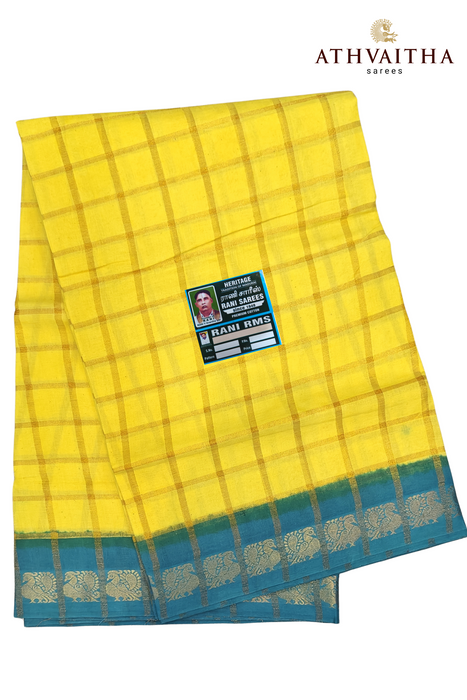 Rani Sungudi Premium Cotton Big Zari Checks- Yellow