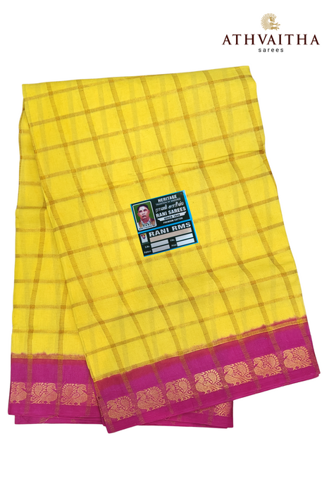 Rani Sungudi Premium Cotton Big Zari Checks- Yellow