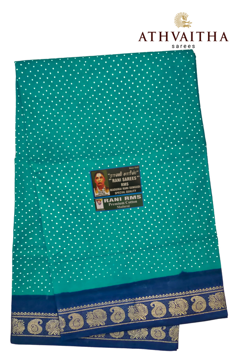 Madurai Rani Sungudi Cotton With Doubleside Zari Border Contrast-Small Single Dot