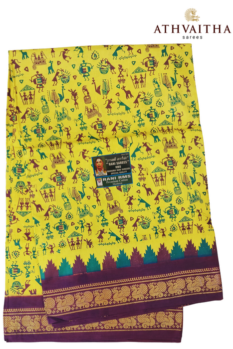 Madurai Rani Sungudi Cotton Saree With Small Zari Border- Janaki Warli