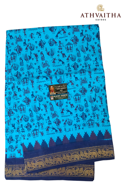 Madurai Rani Sungudi Cotton Saree With Small Zari Border- Janaki Warli