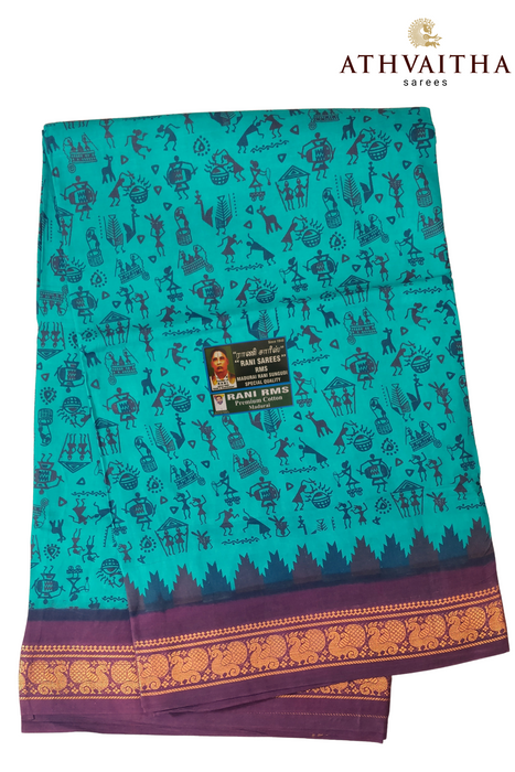 Madurai Rani Sungudi Cotton Saree With Small Zari Border- Janaki Warli