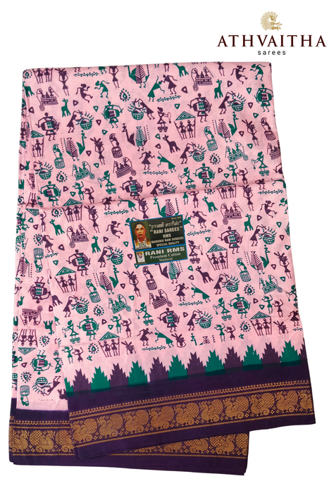 Madurai Rani Sungudi Cotton Saree With Small Zari Border- Janaki Warli