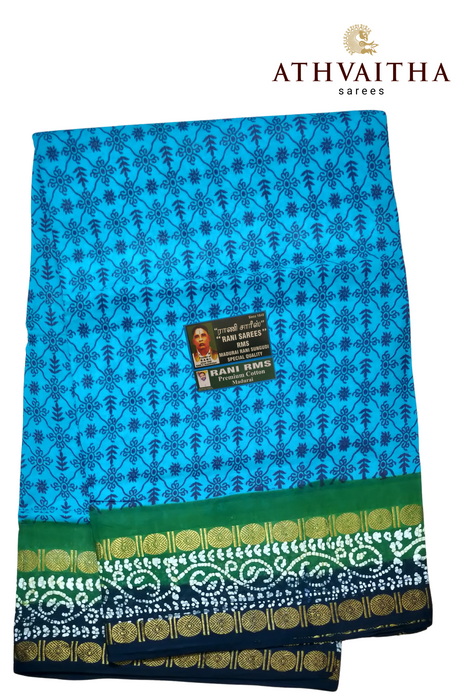 Madurai Pure Sungudi Cotton Rani Sarees With Doubleside Rudraksha Border Contrast-3D Rangoli-2