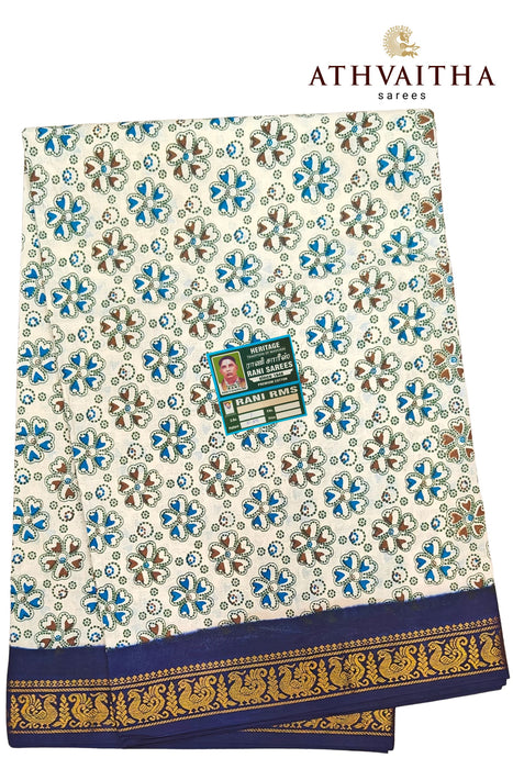 Sungudi Cotton Contrast Doubleside Zari Border With Flower