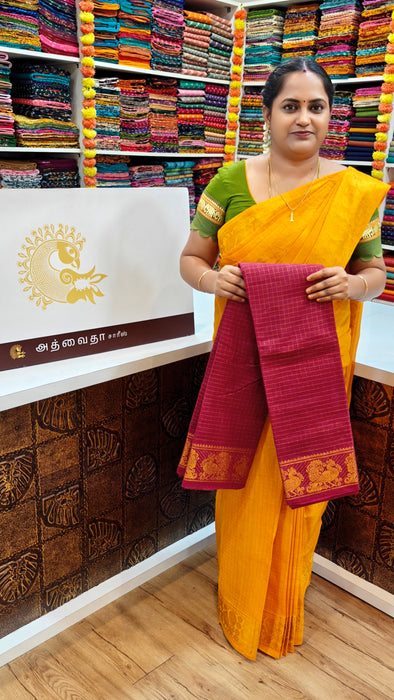 Sungudi Cotton Zari Checks Saree – Handcrafted Elegance from Madurai -Maroon