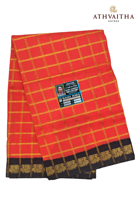 Rani Sungudi Premium Cotton Big Zari Checks-Red