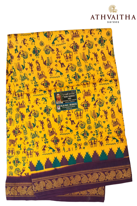 Madurai Rani Sungudi Cotton Saree With Small Zari Border- Janaki Warli