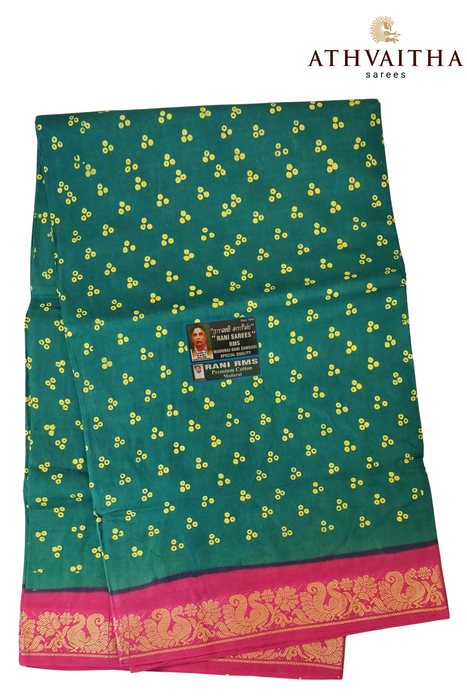 Madurai Rani Sungudi Cotton  Big 3 Dot With Doubleside Small Border Contrast - Janaki Wax