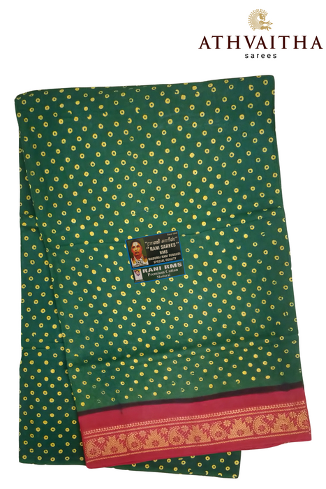 Madurai Sungudi Cotton Saree With One Side  Small Zari Border-Big Single Dot Contrast