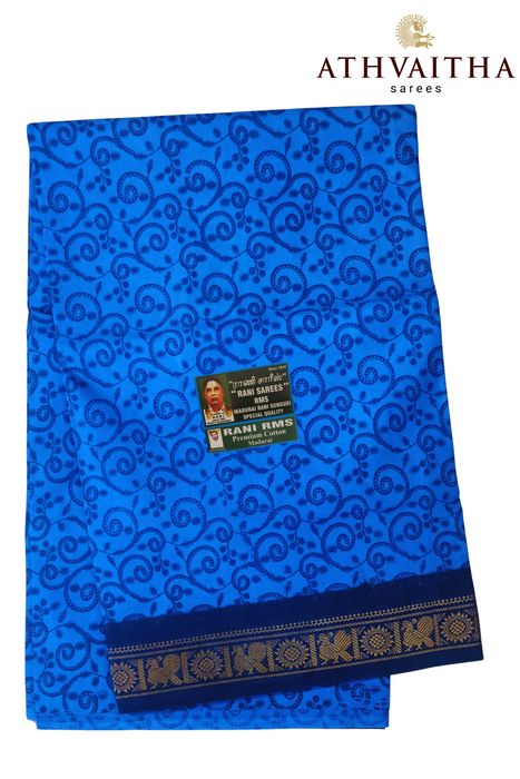 Madurai Sungudi Cotton Saree With One Side Small Zari Border-Contrast Hand Printed