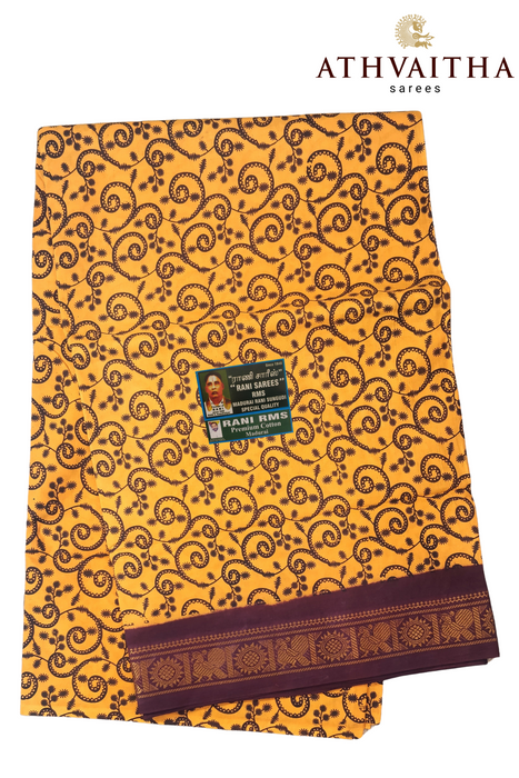 Madurai Sungudi Cotton Saree With One Side Small Zari Border-Contrast Hand Printed