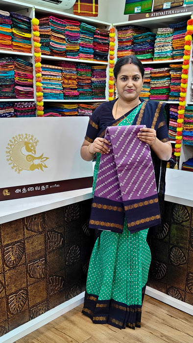 Heritage Rani Sungudi Cotton Cross Bandini With Doubleside Rudraksha Border-Contrast