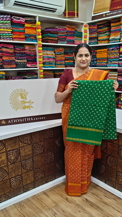 Rani Sungudi Cotton Saree With Oneside Rudraksha Border-Three Dot Self