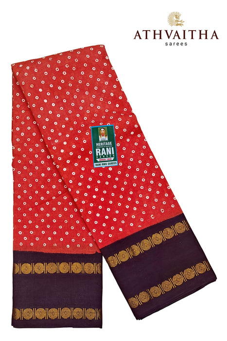 Heritage Rani Sungudi Cotton Polka Dot With Doubleside Rudraksha Border-Contrast