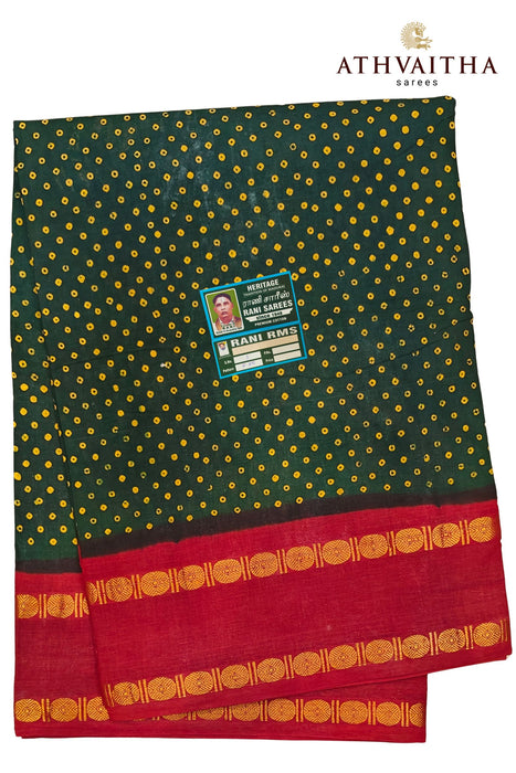 Madurai Rani Sungudi Cotton Sarees Polka Dot With Contrast Rudraksha Border - 10.5Yards Madisar