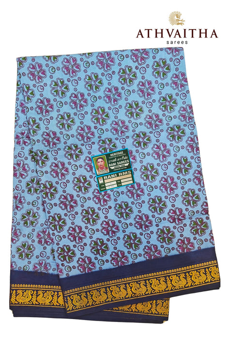 Sungudi Cotton Contrast Doubleside Zari Border With Flower