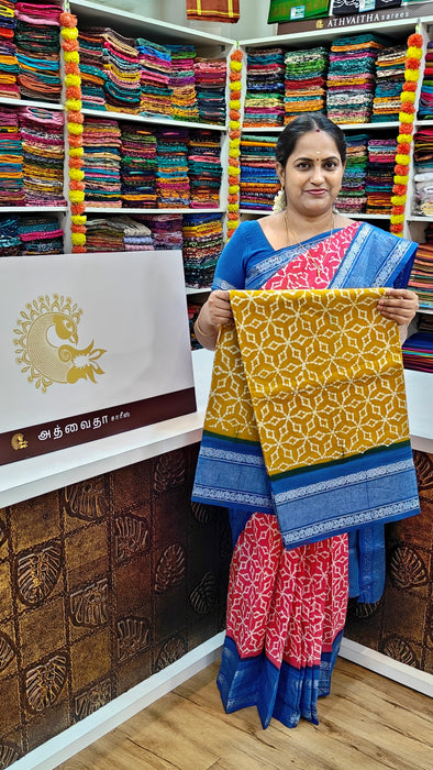 Rani Sungudi Sarees Double Side Silve Tissue Border Fancy Wax Print