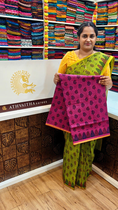 Rani Sungudi Cotton Sarees Small Zari Border Self Rangoli