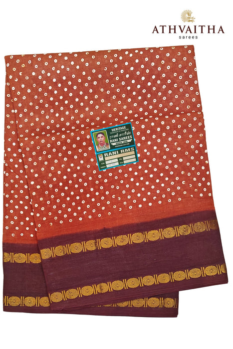 Madurai Rani Sungudi Cotton Sarees Polka Dot With Contrast Rudraksha Border - 10.5Yards Madisar