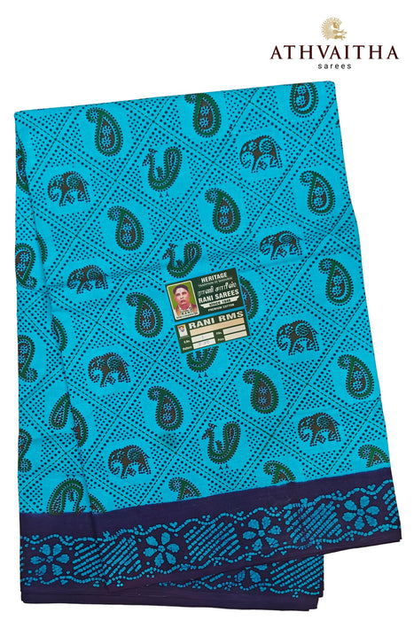 Heritage Rani Sungudi Without Zari Cotton Animation Hand Block With Contrast Border Sarees  - 9.50Yards Madisar