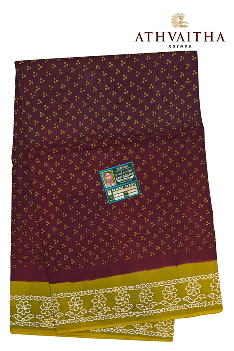 Sungudi Madurai Cotton Saree Without Zari Border-Small 3 Dot Contrast