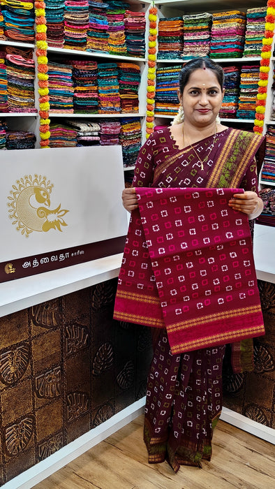 Heritage Rani Sungudi Sarees Ice Katti With Kasumalai Border - Maroon- Pink