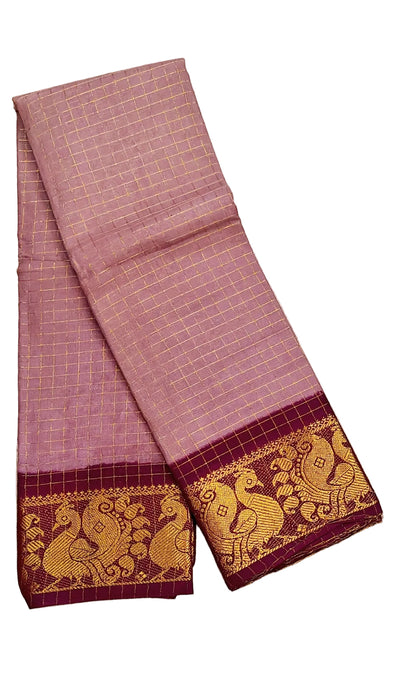 Rani Sungudi Cotton Zari Checks Contrast Double Side Boder - Chocolate-Purple