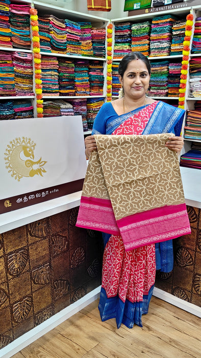 Rani Sungudi Sarees Double Side Silve Tissue Border Fancy Wax Print