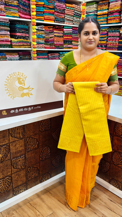 Sungudi Cotton Zari Checks Saree – Handcrafted Elegance from Madurai -Yellow