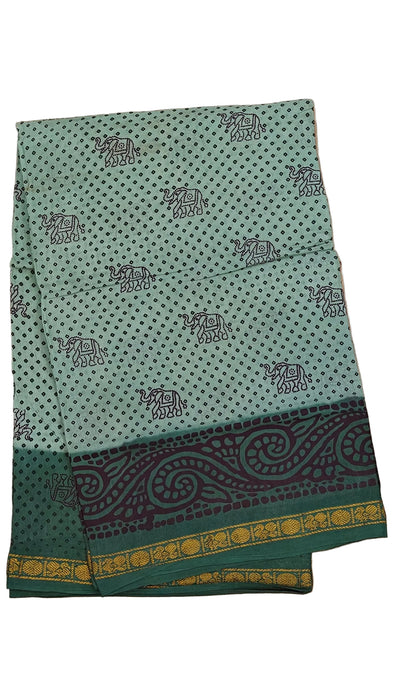 Rani Sungudi Cotton Sarees 1 Inch Double Side Border - Pista Green