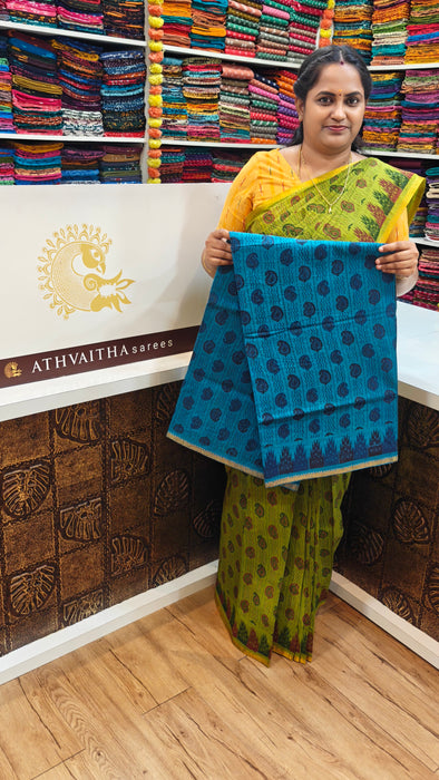 Rani Sungudi Cotton Sarees Small Zari Border Self Rangoli