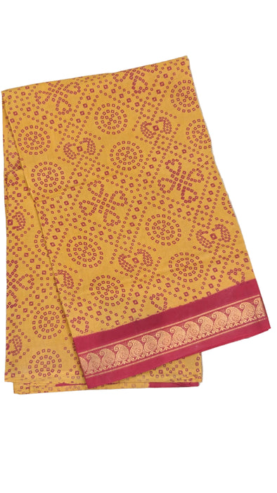 Rani Sungudi Cotton Saree Oneside Border Contrast-Mustard-Maroon