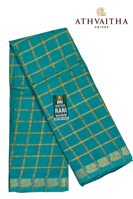 Rani Sungudi Cotton Big Zari Checks Self - RamaGreen