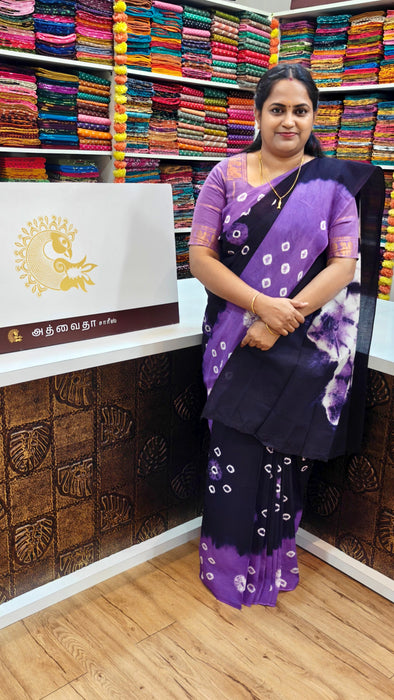 Rani Sungudi Pure Cotton Sarees Tie and Dye 120's-Purple With Violet