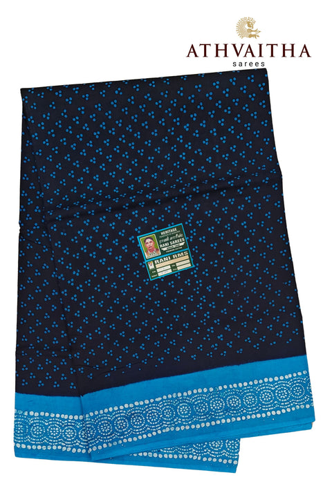 Sungudi Madurai Cotton Saree Without Zari Border-Small 3 Dot Contrast