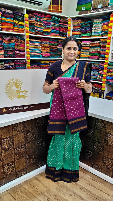 Heritage Rani Sungudi Cotton Mukkattu With Doubleside Rudraksha Border-Contrast