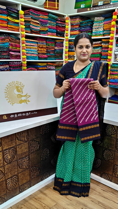 Heritage Rani Sungudi Cotton Cross Bandini With Doubleside Rudraksha Border-Contrast