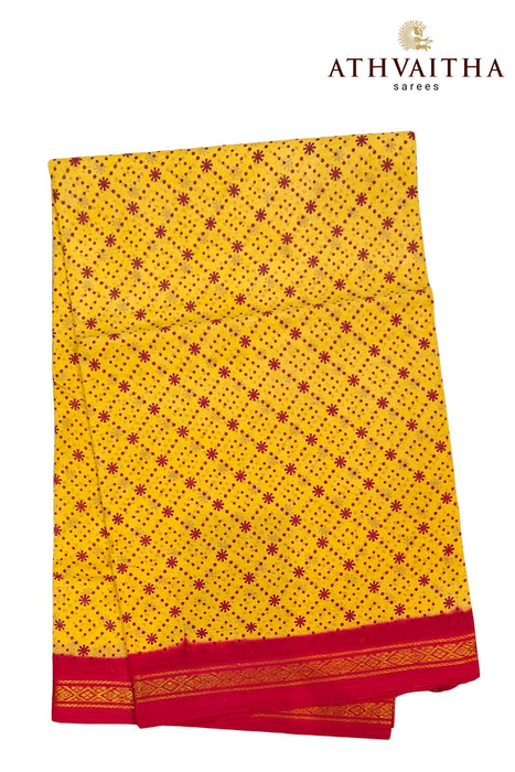 Madurai Sungudi Sarees Small Diomand Shape With Contrast Doubleside Zari Border