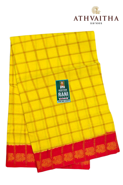 Rani Sungudi Premium Cotton Big Zari Checks-Yellow-Red