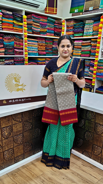 Heritage Rani Sungudi Cotton Mukkattu With Doubleside Rudraksha Border-Contrast