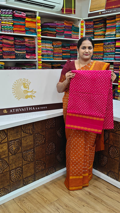 Rani Sungudi Cotton Saree With Oneside Rudraksha Border-Polka Dot Self