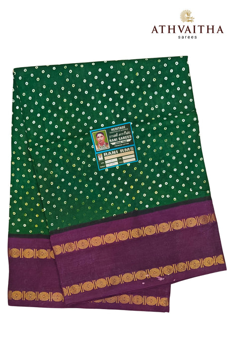 Madurai Rani Sungudi Cotton Sarees Polka Dot With Contrast Rudraksha Border - 10.5Yards Madisar