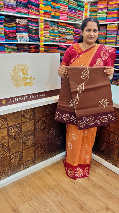 Rani Sungudi Cotton Sarees Without Zari Contrast Hand Art