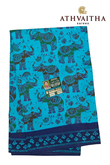 Rani Sungudi Cotton Saree Without Zari Border- Big Elephant