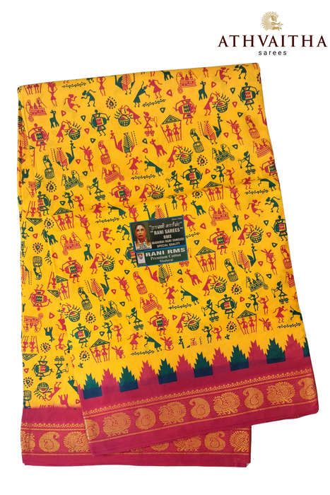 Madurai Rani Sungudi Cotton Saree With Small Zari Border- Janaki Warli